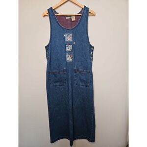 Bobble Brooks Blue Jumper Maxi Dress M Snowman Embroidered Button Granniecore